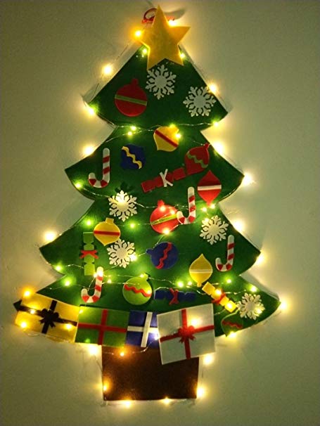 NIGHT-GRING 3.2 Ft felt Wall Hanging Christmas Trees set with 50 LED Lights Christmas Tree xmas Ornaments