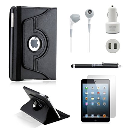 GEARONIC TM iPad Mini / Mini Retina / Mini 3 Case (Released 2014) 5-in-1 Accessories Bundle Rotating Case Business Travel Combo - Black