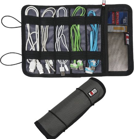 BUBM New Cable & Pens Holder, Cords Stable, Small Electronics Organizer Management Kit, Gray