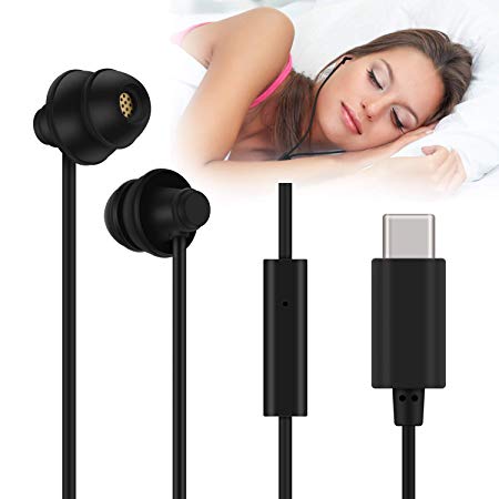 Type C Headphone-GOOJODOQ in-Ear Sleep Earbuds,USB C Headphones with Mic Noise Cancelling Earbuds Compatible with 2018 New iPad Pro/MacBook, Google Pixel2/XL, HTC, Sony, Xiaomi, Huawei USB C Phones