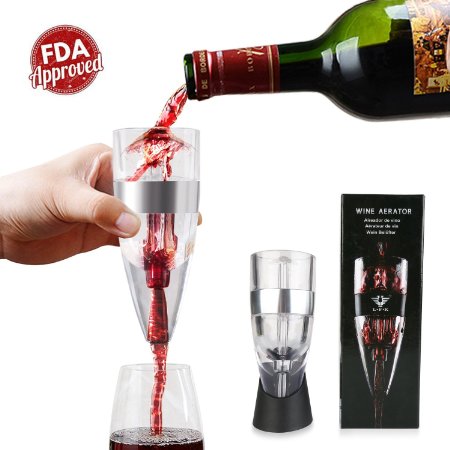 Deik Wine Decanter Portable & Artistic Glass with Stainless Steel Making Wine Breathe Faster and Taste Better