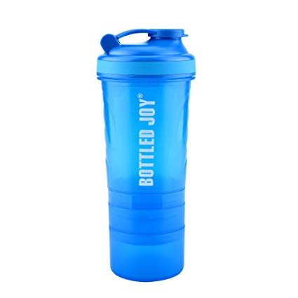 BOTTLED JOY Shaker Bottle Protein Shaker Bottle with Storage Box for Energy Powder 4 in 1 Gym Shaker BPA Free 17OZ Main Cup Perfect for Sport Activities Lover Shakers Blue for Man Clear for Lady