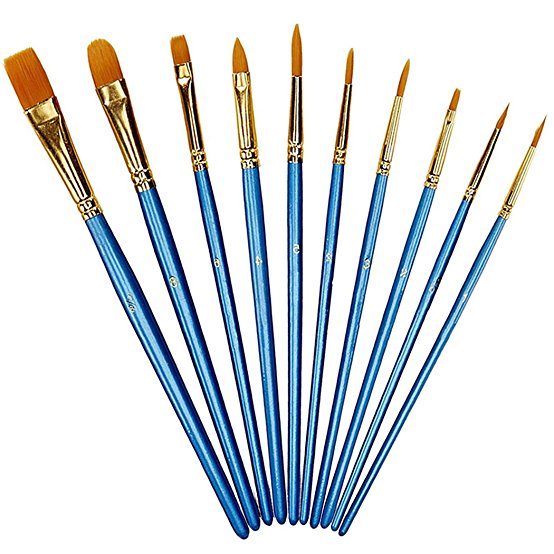 Xubox Pointed-Round Paintbrush Set, 10 Pieces Round Pointed Tip Nylon Hair Artist Detail Paint Brushes Set for Fine Detailing & Art Painting, Acrylic Watercolor Oil, Nail Art, Miniature Painting, Blue