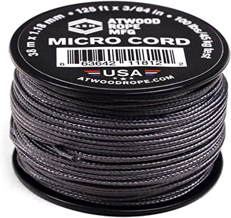 Atwood Rope MFG Tactical Nylon/Polyester Micro Utility Cord 1.18mm X 125ft Reusable Spool | Fishing Gear, Jewelry Making, Camping Accessories (Graphite)