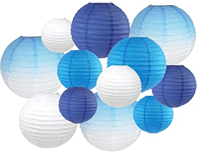 Just Artifacts Decorative Round 12pcs Assorted Ombre Paper Lanterns (Color: Blue Ombre)