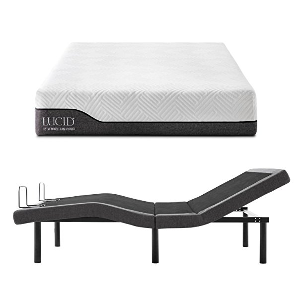 LUCID L300 Adjustable Bed Base with LUCID 12 Inch Memory Foam Hybrid Mattress - Twin XL