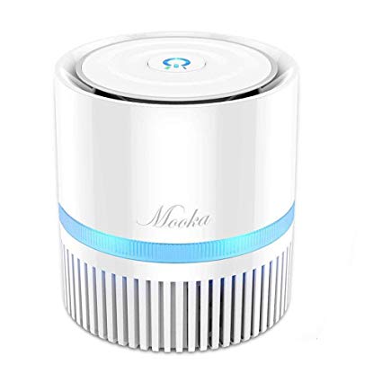 Mooka Air Purifier with True HEPA Filter, Portable Air Cleaner for Rooms and Offices, Odor Cleaner with 3 Stage Filtration System, Night Light, 2 Fan Speeds (Air Purifier-White)