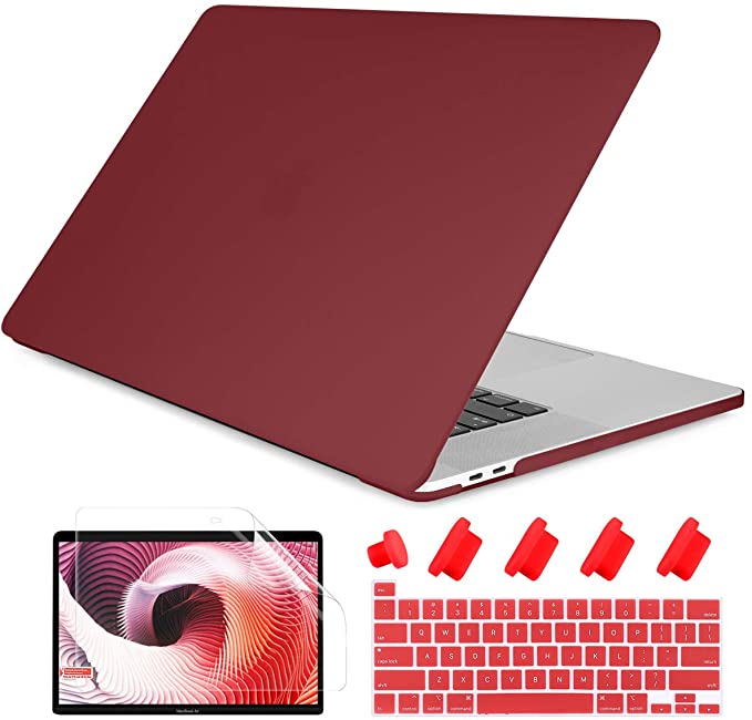 Dongke MacBook Pro 13 2020 Case Model A2251/A2289, Plastic Smooth Frosted Hard Shell Cover Case for MacBook Pro 13 inch with Retina Display and Touch Bar Fits Touch ID, Wine Red