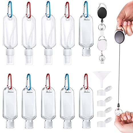 2oz/50ml Travel Bottles Keychain for Hand Sanitizer Keychain Plastic Bottle Empty Leakproof Refillable Bottles Containers with Flip Cap Portable Squeezable Bottles for Travel Outdoor School 10 Pack