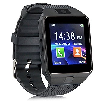 Pandaoo Smart Watch Mobile Phone DZ09 Fitness Tracker Unlocked Universal GSM Bluetooth 4.0 Music Player Camera Calendar Stopwatch Sync with Android Smartphones(Black)