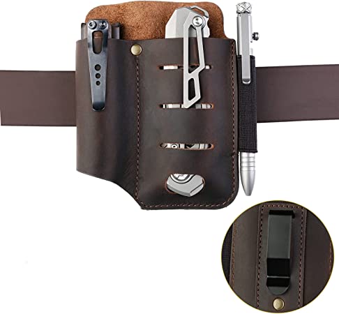 VIPERADE PJ15 Multitool Sheath for Belt, EDC Leather Sheath, Leather Flashlight Holster, EDC Belt Organizer, Leather EDC Pocket Organizer with Key Holder, Flashlight Sheath