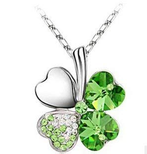 Meiliss Lucky Love Four Leaf Clovers Necklace Crystals ,Heart Crystal Pendant with Necklace(Lucky Green)
