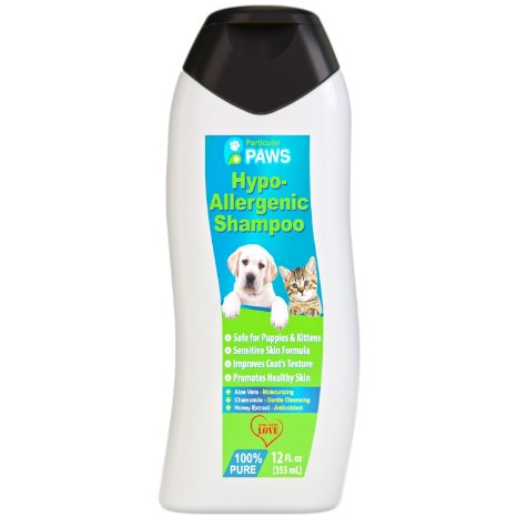 Hypoallergenic Dog and Cat Shampoo - All Natural with Aloe Vera, Chamomile & Rosemary for Sensitive and Young Skin - 12oz