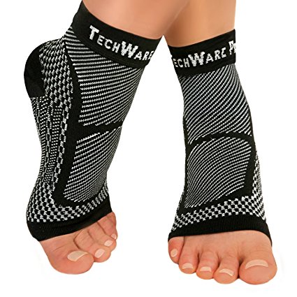 TechWare Pro Ankle Brace Compression Sleeve Relieves Achilles Tendonitis, Joint Pain. Plantar Fasciitis Foot Sock with Arch Support Reduces Swelling & Heel Spur Pain. Injury Recovery for Sports