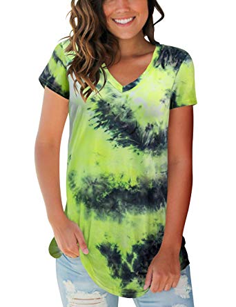 Women's Tops Tie Dye V Neck Summer Casual Short Sleeve T Shirts