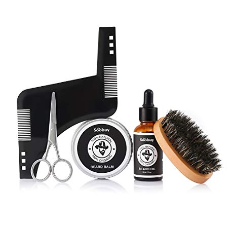 Beard Care Grooming & Trimming Kit for Men, Mustache & Beard Growth Oil Conditioner, Beard Brush, Beard Balm Wax, Mustache Scissors, Beard Shaping & Styling Tool with Inbuilt Comb, Gifts for Men Dad