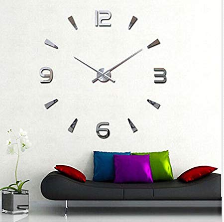 Yosoo DIY 3D Large Mirror Surface Sticker Wall Clock ForHome Room Office Decor (White)