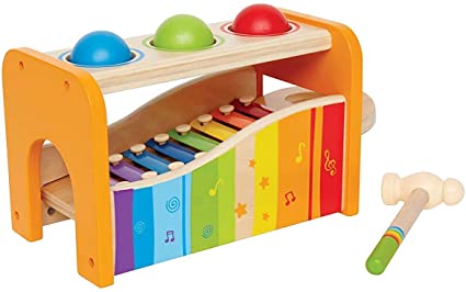 Hape Pound & Tap Bench with Slide Out Xylophone - Award Winning Durable Wooden Musical Pounding Toy for Toddlers, Multifunctional and Bright Colours, Yellow