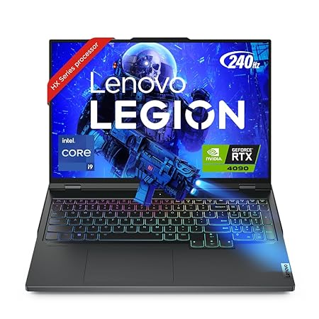 Lenovo Legion Pro 7 Intel Core i9-13900HX 16" (40.64cm) WQXGA-IPS 240Hz 500Nits Gaming Laptop (32GB/1TB SSD/Win 11/Office 2021/NVIDIA RTX 4090 16GB/Alexa/3 Month Game Pass/Onyx Grey/2.8Kg), 82WQ007UIN