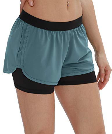 icyzone Running Yoga Shorts for Women - Activewear Workout Exercise Athletic Jogging Shorts 2-in-1