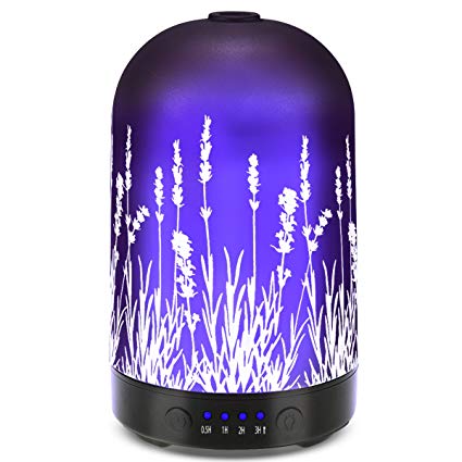 Aromatherapy Essential Oil Diffuser 100ml Glass Fragrance Lavender Cold Mist Humidifier Waterless Automatic Shutdown 7 Colour LED Lights 4 Timed Settings For Home Office Yoga Spa ¡­