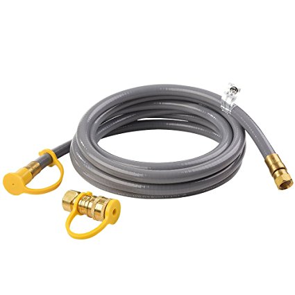 GASPRO 12FT Natural Gas and Propane Gas Hose Assembly 3/8inch Female Pipe Thread x 3/8inch Male Flare Quick Disconnect- CSA Certified