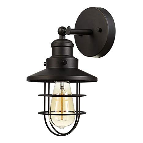 Globe Electric 59123 Beaufort 1-Light Wall Sconce, Dark Bronze, Removable Cage Shade