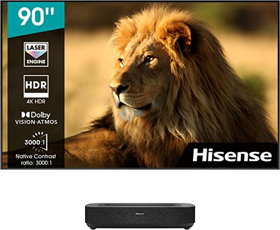 Hisense 90L5HTUK 90" 4K LASER TV, Ultra Short Throw Smart Projector with 90 inch Large Screen, supports VIDAA U6, Apple AirPlay 2 & HomeKit, Dolby Vision&ATMOS and HDMI2.0 ARC