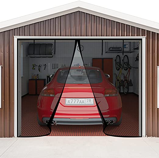 Garage Door Screen for 1 Car Garage Door, 8x7Ft Retractable Magnetic Closure Garage Screen, Heavy Duty Bottom Door Screen, Fiberglass Garage Screen Door Kit, Hands Free Magnet Mesh Screen Door