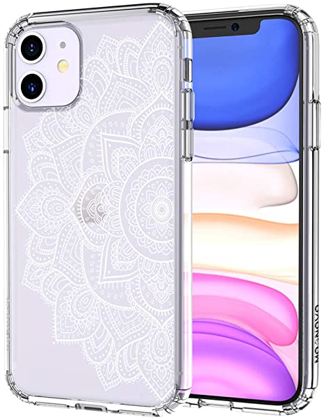 MOSNOVO iPhone 11 Case, White Floral Henna Mandala Flower Pattern Clear Design Transparent Plastic Hard Back Case with TPU Bumper Protective Case Cover for Apple iPhone 11 (2019)