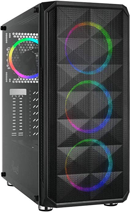 Rosewill ATX Mid Tower Gaming PC Computer Case, Dual Ring RGB LED Fans, 360mm & 240mm Liquid Cooling Radiator Support, Tempered Glass/Steel/Mesh, Great Cable Management/Airflow - Spectra D100