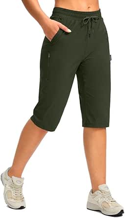 Women's 15'' Long Shorts below The Knee Hiking Cargo Capris Stretch Quick Dry Bermuda Shorts for Women with Pockets