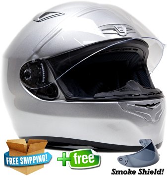 FREE Smoke Shield w/ Purchase!! Snell M2010 DOT Approved Full Face Helmet ( XXL - Silver )