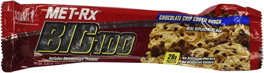 MET-Rx Big 100 Meal Replacement Bar, Chocolate Chip Cookie Dough, 3.52 Ounce, 9 Count