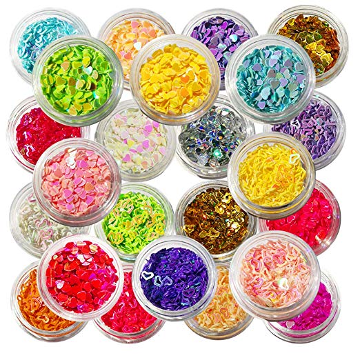 24 Boxes Nail Art Sequin Heart Shape Colorful Nail Glitter Slime Supplies Kit DIY Design Face Body Make Up Decoration Gift by Happlee