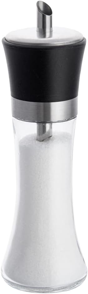 Restaurantware Vetri 6 oz Glass Sugar Dispenser - with Pouring Spout, Black Lid - 1 3/4" x 1 3/4" x 5 3/4", Clear, 1 count box