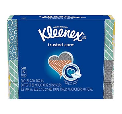 Kleenex Facial Cube Tissues 80 2-PLY White Tissues -480 Total Tissues. Variety of Assorted Colors and Designs Pack of 6