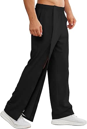 Deyeek Men's Post Surgery Pants Loose Fit Side Snap Tear Away Pants for Men Open Bottom Breakaway Sweatpants with Pockets