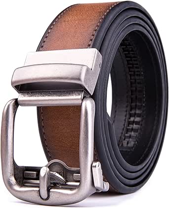 Fabio Valenti Men's Genuine Leather Ratchet Dress Belt with Automatic Buckle, Adjustiable Sizes, Handmade, All leather Strap