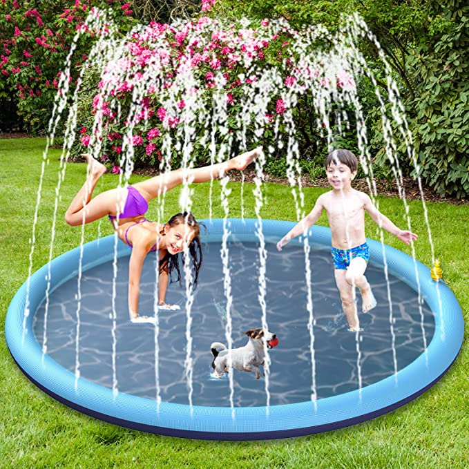 Splash Pad, Splash Pad for Kids Toddlers Baby, Thicken Dog Sprinkler Pad, Non-Slip Inflatable Pool Summer Outdoor Water Toys for Baby Boys Girls Dogs, Fun Backyard Fountain Play Mat for Outdoor