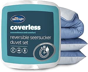 Silentnight Coverless Seersucker Duvet - 10.5 Tog All Year Round Super King Duvet Quilt Reversible- Includes Matching Pillowcase - Machine Washable - Grey and Light Blue - Super King