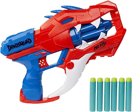 Nerf DinoSquad Raptor-Slash Dart Blaster, 6-Dart Rotating Drum, Slam Fire, 6 Nerf Darts, Velociraptor Dinosaur Design