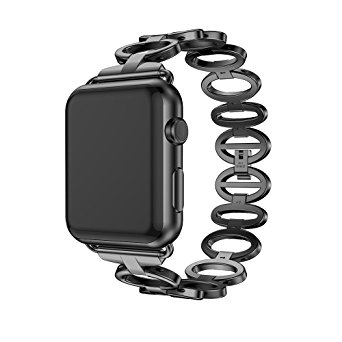 ANCOOL Apple Watch Band Elliptical Style Stainless Steel Smart Watch Band for Apple Watch Series 3/Series 2/Series 1 - 38mm Black