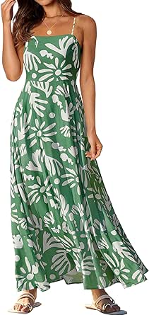 MEROKEETY Women's 2024 Summer Floral Boho Maxi Dresses Casual Sleeveless Spaghetti Strap Smocked Long Beach Dress