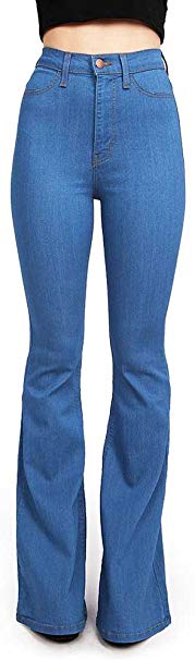 Vibrant Women's Juniors Bell Bottom High Waist Fitted Denim Jeans