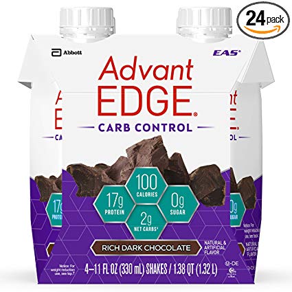 EAS AdvantEDGE Carb Control Protein Shake Rich Dark Chocolate Ready-to-Drink, 17 g of Protein 11 fl oz Bottles, 24 Count