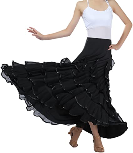 CISMARK Elegant Ballroom Dancing Latin Dance Party Long Swing Race Skirt