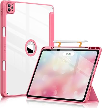 Soke for iPad Pro 12.9 Case (6th/5th/4th/3rd Generation, 2022/2021/2020/2018) - Pencil Holder Auto Sleep/Wake Camera Protection, Shockproof Back Cover for iPad Pro 12.9 Inch, Pink