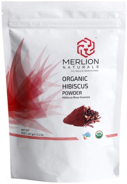 Merlion Naturals Organic Hibiscus Petals Powder | NPOP India & USDA NOP Certified Organic (8 OZ)