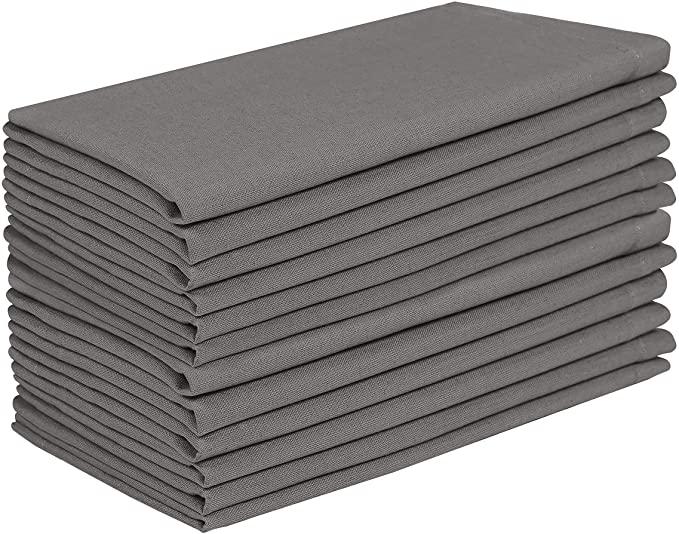 Cotton Flax Fabric Dinner Napkins (Set of 12, 19x19 inches) Tailored with Mitered Corners and a Generous Hem, Cotton Napkin, Soft and Comfortable, Ideal for Events and Regular Home Use, Charcoal